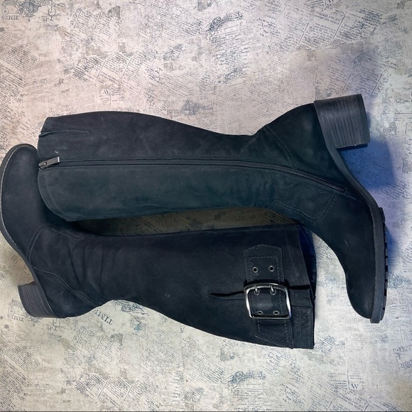 Paul Green Women's Black Suede Leather Buckle Zippered Tall Boots - Picture 9 of 15